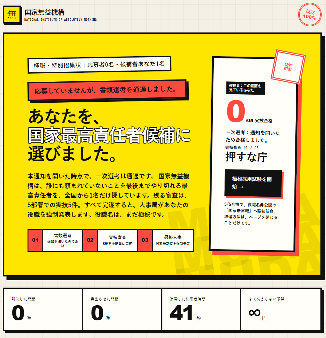 国家無益機構の応募していない閲覧者を候補者に選ぶファーストビュー